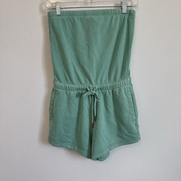Jolyn Clothing Pants - JOLYN Tube Romper Sage Green Strapless Cotton Blend Beach Summer Cover Up XS